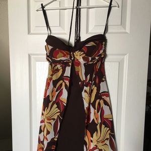 Bisou Bisou Brown Floral Mini Dress with Yellow & Red Accents